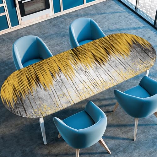 Hixingo Wasserdicht Tischdecke, 2025 Nordischer Stil Tischdecke Abwaschbar, Ovale Arbeitsplatte Abdeckung mit Gummizug Rand für Küche, Esszimmer (Grau Gold,137x183cm) von Hixingo