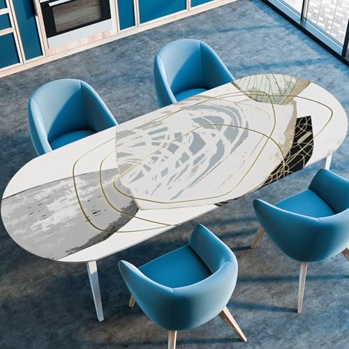 Hixingo Wasserdicht Tischdecke, 2025 Nordischer Stil Tischdecke Abwaschbar, Ovale Arbeitsplatte Abdeckung mit Gummizug Rand für Küche, Esszimmer (Ringe,122x183cm) von Hixingo