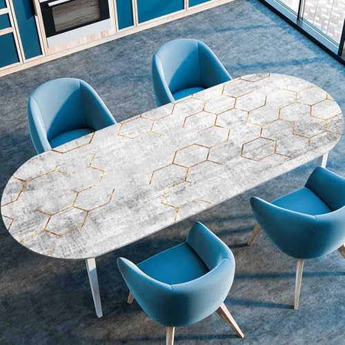 Hixingo Wasserdicht Tischdecke, 2025 Nordischer Stil Tischdecke Abwaschbar, Ovale Arbeitsplatte Abdeckung mit Gummizug Rand für Küche, Esszimmer (Sechsecke,107x165cm) von Hixingo