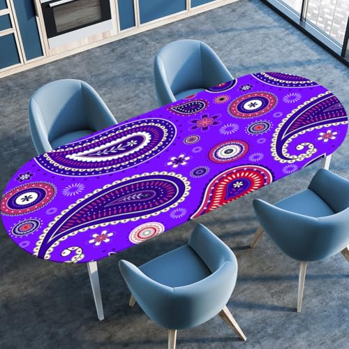 Hixingo Wasserdicht Tischdecke, 3D Böhmisch Tischdecke Abwaschbar, Ovale Arbeitsplatte Abdeckung mit Gummizug Rand für Küche, Esszimmer (Blau Paisley,132x178cm) von Hixingo