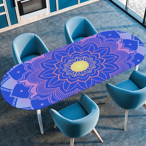 Hixingo Wasserdicht Tischdecke, 3D Böhmisch Tischdecke Abwaschbar, Ovale Arbeitsplatte Abdeckung mit Gummizug Rand für Küche, Esszimmer (Blue,132x178cm) von Hixingo