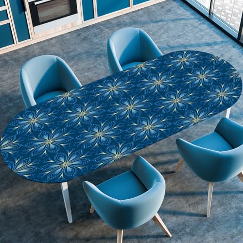 Hixingo Wasserdicht Tischdecke, 3D Böhmisch Tischdecke Abwaschbar, Ovale Arbeitsplatte Abdeckung mit Gummizug Rand für Küche, Esszimmer (Deep Blue,107x173cm) von Hixingo