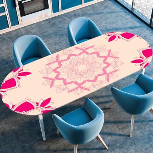 Hixingo Wasserdicht Tischdecke, 3D Böhmisch Tischdecke Abwaschbar, Ovale Arbeitsplatte Abdeckung mit Gummizug Rand für Küche, Esszimmer (Pink,107x165cm) von Hixingo
