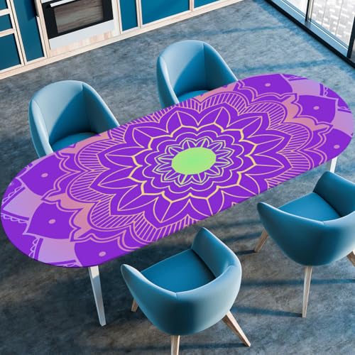 Hixingo Wasserdicht Tischdecke, 3D Böhmisch Tischdecke Abwaschbar, Ovale Arbeitsplatte Abdeckung mit Gummizug Rand für Küche, Esszimmer (Purple Pink,132x274cm) von Hixingo