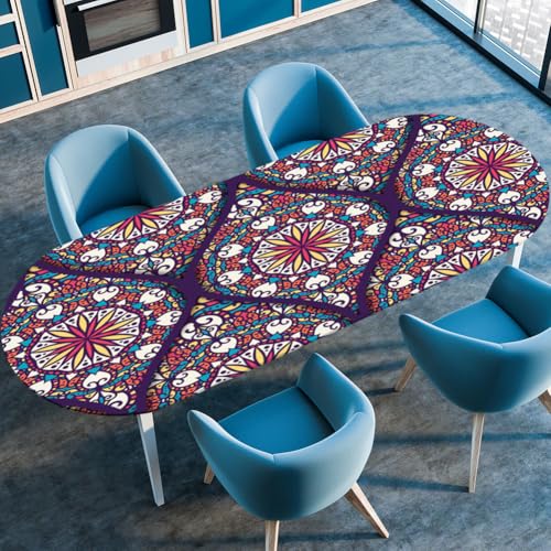 Hixingo Wasserdicht Tischdecke, 3D Böhmisch Tischdecke Abwaschbar, Ovale Arbeitsplatte Abdeckung mit Gummizug Rand für Küche, Esszimmer (Red Purple,114x142cm) von Hixingo