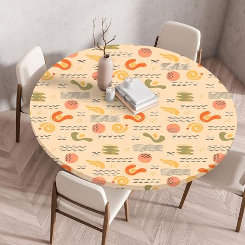Hixingo Wasserdicht Tischdecke, Abstrakte Blume Blätter Elastisch Tischdecken, Rund Arbeitsplatte Abdeckung mit Gummizug Rand für Küche, Esszimmer, Schlafzimmer (Beige 2,60CM) von Hixingo