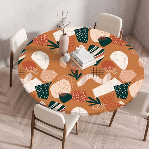 Hixingo Wasserdicht Tischdecke, Abstrakte Blume Blätter Elastisch Tischdecken, Rund Arbeitsplatte Abdeckung mit Gummizug Rand für Küche, Esszimmer, Schlafzimmer (Braun,80CM) von Hixingo