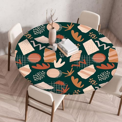 Hixingo Wasserdicht Tischdecke, Abstrakte Blume Blätter Elastisch Tischdecken, Rund Arbeitsplatte Abdeckung mit Gummizug Rand für Küche, Esszimmer, Schlafzimmer (Dunkelgrün,120CM) von Hixingo