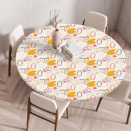 Hixingo Wasserdicht Tischdecke, Abstrakte Blume Blätter Elastisch Tischdecken, Rund Arbeitsplatte Abdeckung mit Gummizug Rand für Küche, Esszimmer, Schlafzimmer (Grau Gelb,150CM) von Hixingo