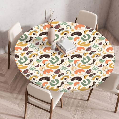Hixingo Wasserdicht Tischdecke, Abstrakte Blume Blätter Elastisch Tischdecken, Rund Arbeitsplatte Abdeckung mit Gummizug Rand für Küche, Esszimmer, Schlafzimmer (Grün Cafe,160CM) von Hixingo