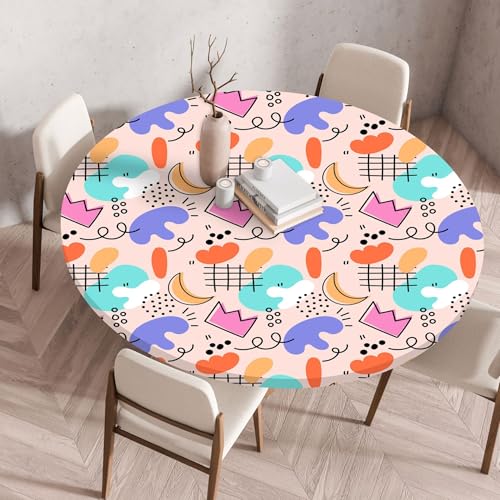 Hixingo Wasserdicht Tischdecke, Abstrakte Blume Blätter Elastisch Tischdecken, Rund Arbeitsplatte Abdeckung mit Gummizug Rand für Küche, Esszimmer, Schlafzimmer (Hellblau,140CM) von Hixingo