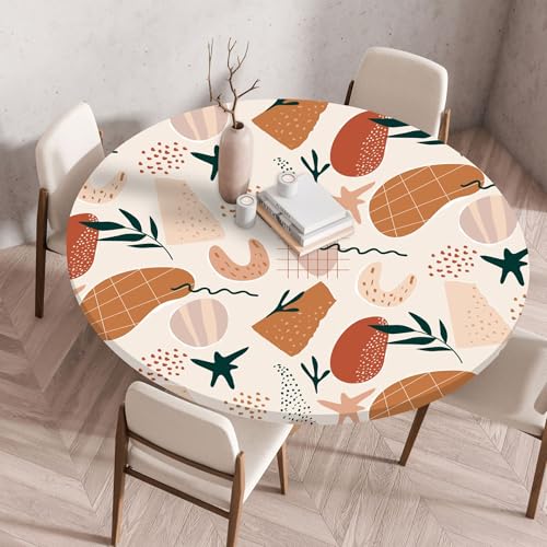 Hixingo Wasserdicht Tischdecke, Abstrakte Blume Blätter Elastisch Tischdecken, Rund Arbeitsplatte Abdeckung mit Gummizug Rand für Küche, Esszimmer, Schlafzimmer (Rosa Cafe,120CM) von Hixingo