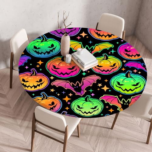 Hixingo Wasserdicht Tischdecke, Halloween Druck Elastisch Tischdecken, Rund Arbeitsplatte Abdeckung mit Gummizug Rand für Küche, Esszimmer, Schlafzimmer (Orange,70CM) von Hixingo