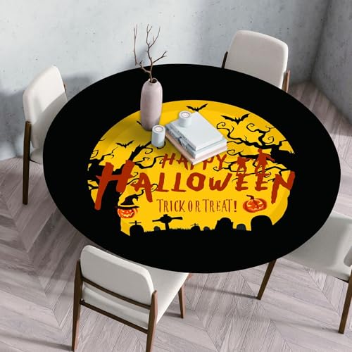 Hixingo Wasserdicht Tischdecke, Halloween Druck Elastisch Tischdecken, Rund Arbeitsplatte Abdeckung mit Gummizug Rand für Küche, Esszimmer, Schlafzimmer (Schwarzes Gold,70CM) von Hixingo