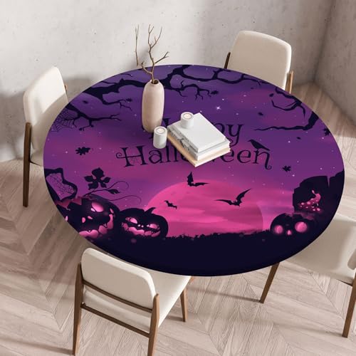 Hixingo Wasserdicht Tischdecke, Halloween Druck Elastisch Tischdecken, Rund Arbeitsplatte Abdeckung mit Gummizug Rand für Küche, Esszimmer, Schlafzimmer (Schwarzes Gold,70CM) von Hixingo