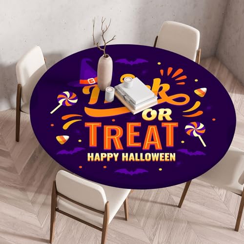 Hixingo Wasserdicht Tischdecke, Halloween Druck Elastisch Tischdecken, Rund Arbeitsplatte Abdeckung mit Gummizug Rand für Küche, Esszimmer, Schlafzimmer (Schwarzes Violett,70CM) von Hixingo