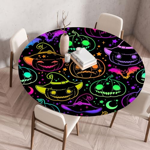 Hixingo Wasserdicht Tischdecke, Halloween Druck Elastisch Tischdecken, Rund Arbeitsplatte Abdeckung mit Gummizug Rand für Küche, Esszimmer, Schlafzimmer (Schwarzes Violett,80CM) von Hixingo