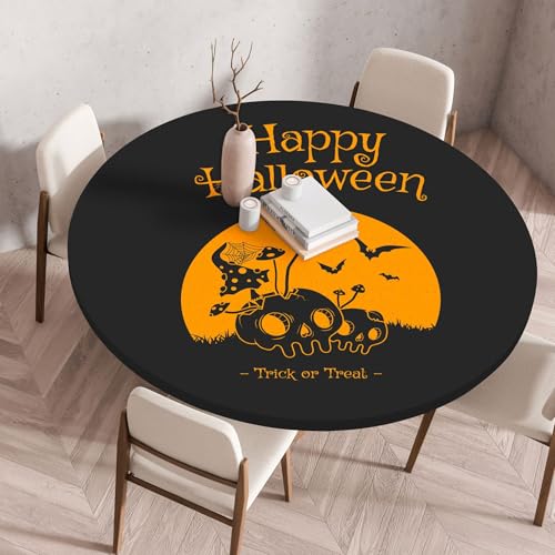 Hixingo Wasserdicht Tischdecke, Halloween Druck Elastisch Tischdecken, Rund Arbeitsplatte Abdeckung mit Gummizug Rand für Küche, Esszimmer, Schlafzimmer (Totenkopf,90CM) von Hixingo