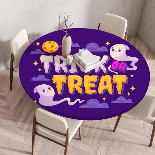 Hixingo Wasserdicht Tischdecke, Halloween Druck Elastisch Tischdecken, Rund Arbeitsplatte Abdeckung mit Gummizug Rand für Küche, Esszimmer, Schlafzimmer (Violett 1,70CM) von Hixingo
