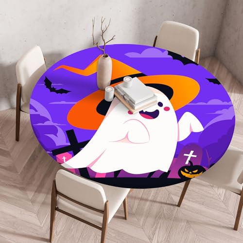 Hixingo Wasserdicht Tischdecke, Halloween Druck Elastisch Tischdecken, Rund Arbeitsplatte Abdeckung mit Gummizug Rand für Küche, Esszimmer, Schlafzimmer (Violett 2,90CM) von Hixingo