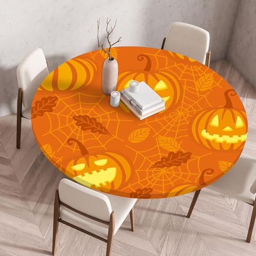 Hixingo Wasserdicht Tischdecke, Halloween Druck Elastisch Tischdecken, Rund Arbeitsplatte Abdeckung mit Gummizug Rand für Küche, Esszimmer, Schlafzimmer (Violett 3,60CM) von Hixingo