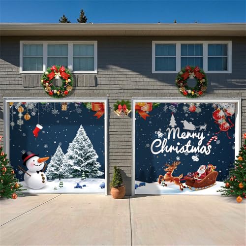 Hixingo Weihnachten Garagentor Banner 2 Stück 2,4 x 2,1 m Groß Weihnachten Garagentor Abdeckung Weihnachten Deko Hintergrund mit Seil für Garage, Terrasse, Garten, Zaun (240x210cm,Blauer Winter B) von Hixingo