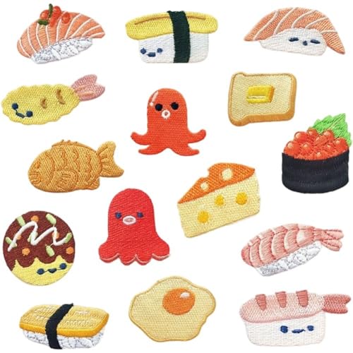 HiyyFloy 15 Stück Aufnäher Zum Aufbügeln, Süßes Japanisches Sushi-Essen, Zum Aufnähen, Bestickte Applikation Für Kleidung, Jacken, Rucksäcke, Hüte, DIY-kleidungszubehör HiyyFloy 15 Stück Aufnäher Zum Aufbügeln, Süßes Japanisches Sushi-Essen, Zum Aufnähen, Bestickte Applikation Für Kleidung, Jacken, Rucksäcke, Hüte, DIY-kleidungszubehör von HiyyFloy