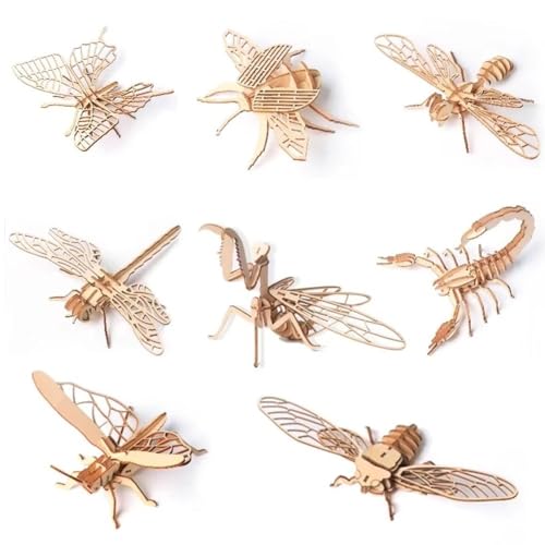 HiyyFloy 3D-Puzzles Aus Holz Für Kinder Ab 6 Jahren, 8-teiliges Set Insekten- Und Tiermodellen, Holzbausätze Zum Selbermachen, Basteln Aus Holz, Stielspielzeug, Ideal Für Kinder Und Erwachsene HiyyFloy 3D-Puzzles Aus Holz Für Kinder Ab 6 Jahren, 8-teiliges Set Insekten- Und Tiermodellen, Holzbausätze Zum Selbermachen, Basteln Aus Holz, Stielspielzeug, Ideal Für Kinder Und Erwachsene von HiyyFloy