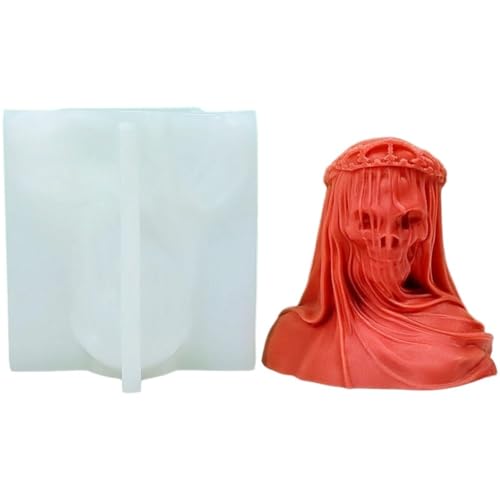 HiyyFloy 3D Totenkopf Silikon Kerzenform, Skelett Epoxidharz Gießform, Silikon Seifenformen Schokolade Süßigkeiten Kuchen Dekor Gips Tonform von HiyyFloy