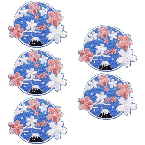 HiyyFloy 5 Stück Aufnäher Zum Aufbügeln, Japanische Kirschblüten Dem Berg Fuji, Zum Aufnähen, Bestickte Applikation Für Kleidung, Jacken, Rucksäcke, Hüte, DIY-kleidungszubehör von HiyyFloy