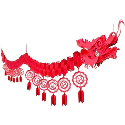 HiyyFloy Chinesische Neujahrs-Drachen-Girlande, Hängende Dekoration, Chinesisches Drachen-Banner Aus Vliesstoff 12 Glücksbringern, Party-Ornamente von HiyyFloy