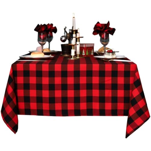 HiyyFloy Tischdecke in Rot Und Schwarz Gingham-Muster, Tischdecke Für Esszimmer, Waschbar, Rechteckig, Weihnachtsdekoration von HiyyFloy