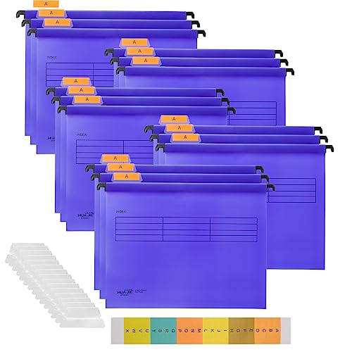 15 Stück PVC-Aktenschrank A4 Hängeregistraturen mit Tabs und Einsätzen für Büro, Schule, Schreibtisch, Aktenordner, Aktenordner (lila) von Hiziwimi