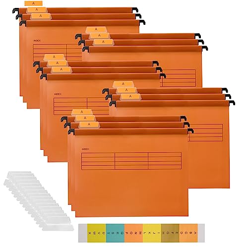 15 Stück PVC-Aktenschrank A4 Hängeregistraturen mit Tabs und Einsätzen für Büro, Schule, Schreibtisch, Aktenordner, Ordner, Orange von Hiziwimi