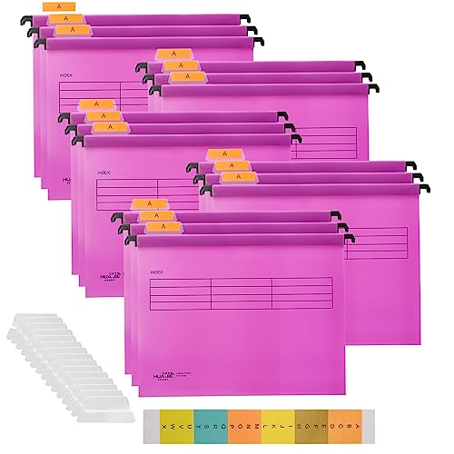 15 Stück PVC-Aktenschrank A4 Hängeregistraturen mit Tabs und Einsätzen für Büro, Schule, Schreibtisch, Dokumentenaufbewahrung, Aktenordner (Rosa) von Hiziwimi