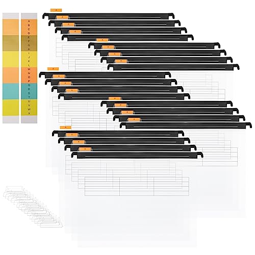 Hiziwimi 20 Stück PVC Klar Aktenschrank A4 Hängemappen Hängemappen mit Tabs und Einsätzen für Büro, Schule, Desktop-Aktenaufbewahrung, Dateiklassifizierung (Transparent) von Hiziwimi