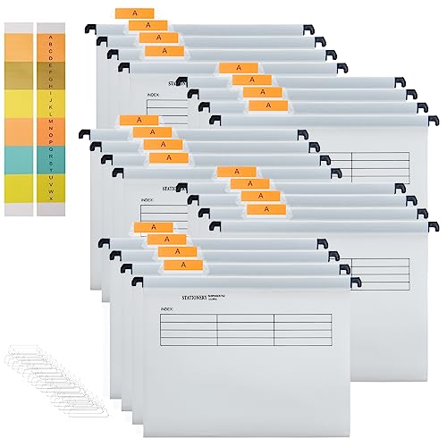 Hiziwimi 20 Stück PVC Weiß Aktenschrank A4 Hängemappen Hängemappen mit Tabs und Einsätzen für Büro, Schule, Desktop-Aktenaufbewahrung, Dateiklassifizierung (Weiß) von Hiziwimi