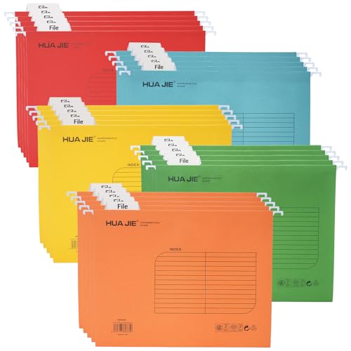 A4 H?ngemappen aus verst?rktem Papier, [Packung mit 25], mit Tabs und Karteneinlagen, H?ngemappe in 5 Farben f¨¹r B¨¹ro, Schule, Schreibtisch, H?ngemappe, Sortiermappe von Hiziwimi