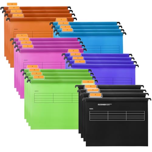 A4 Hängeregister, Hiziwimi 24 Stück A4 Hängemappen Hängemappen mit Tabs und Einlagen für Büro, Schule, Desktop-Aktenaufbewahrung, Dateiklassifizierung(5 Farben+Schwarz) von Hiziwimi