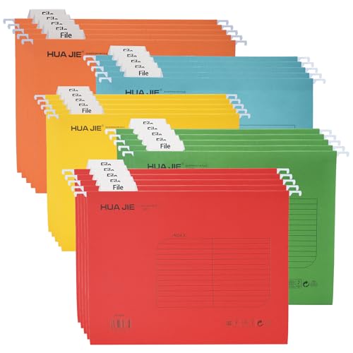 Fc-Größe Hängemappen aus verstärktem Papier, [Packung mit 25], mit Tabs und Karteneinlagen, Hängemappe in 5 Farben für Büro, Schule, Schreibtisch, Hängeordner, Sortiermappe von Hiziwimi