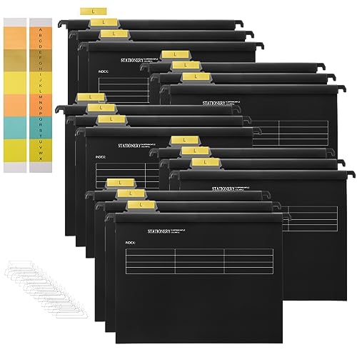 Hiziwimi 15 Stück PP Schwarz Aktenschrank A4 Hängemappen Hängemappen mit Tabs und Einsätzen für Büro, Schule, Desktop-Aktenaufbewahrung, Dateiklassifizierung (Schwarz) von Hiziwimi