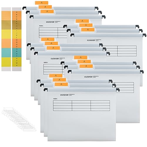 Hiziwimi 15 Stück PVC Weiß Aktenschrank A4 Hängemappen Hängemappen mit Tabs und Einsätzen für Büro, Schule, Desktop-Aktenaufbewahrung, Dateiklassifizierung (Weiß) von Hiziwimi