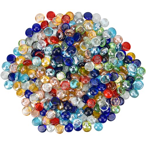 Hiziwimi 800Pcs farbenfrohe dekorative Glaskugeln, 17-20MM runde flache glatte Glasperlen, 4/8LB Packungsgröße, Aquarium Dekoration, Gartentopf Deko, Kunsthandwerk Vase Füllung von Hiziwimi