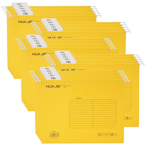 Hiziwimi Fc (Foolscap) Größe Gelb Verstärktes Papier Hängemappen [25 Stück], Hängemappen Kanzleipapier mit Registerkarten und Einsätzen, Aktenschrank Hängemappe für Büro, Schule von Hiziwimi