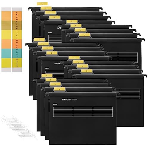 Schwarz Hängemappen A4, Hiziwimi 20 Stück PVC Aktenschrank Schwarz Hängemappe a4, Hängeregister mappen mit Tabs und Einsätzen für Büro, Schule, Desktop-Aktenaufbewahrung, Dateiklassifizierung von Hiziwimi