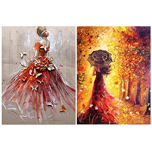 2 Packungen DIY 5D Diamant Malerei Kits Vollbohrer,Rotes Hochzeits Schmetterlingsmädchen und -mädchen unter dem Baum DIY Stickerei Diamant Painting Diamond Home Wall Dekoration(40*40cm&30*40cm) von Hizoop