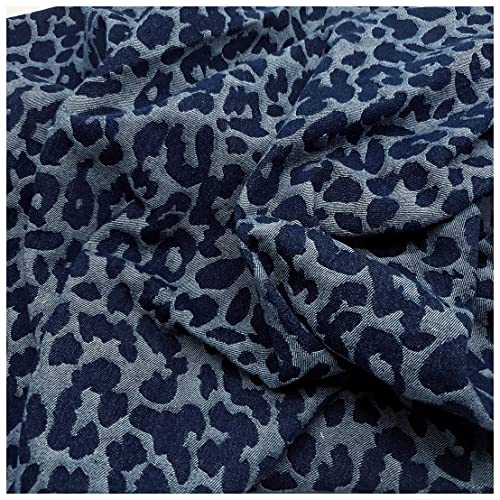 Gewaschener Denim Jeansstoff Mit Leopardenmuster 150cm Breiter Non-stretch Jacquard Kleidungsstoff zum Nähen, Basteln, Kleidung, Dekoration(Size:50cm,Color:Dunkelblau) von Hjb