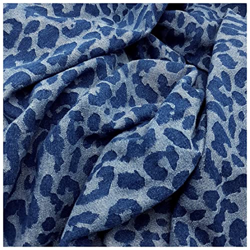 Hjb Gewaschener Denim Jeansstoff Mit Leopardenmuster 150cm Breiter Non-Stretch Jacquard Kleidungsstoff zum Nähen, Basteln, Kleidung, Dekoration(Size:50cm,Color:Mittel) von Hjb