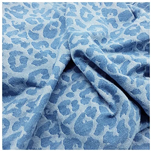Hjb Gewaschener Denim Jeansstoff Mit Leopardenmuster 150cm Breiter Non-Stretch Jacquard Kleidungsstoff zum Nähen, Basteln, Kleidung, Dekoration(Size:50cm,Color:hellblau) von Hjb