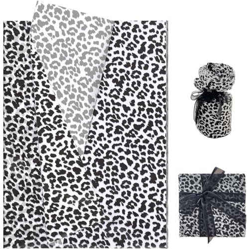 Hjvvr Geschenkpapier mit Leopardenmuster, 30 Blatt, schwarz-weiß, Tierdruck, Seidenpapier, 50 x 35 cm, Leopardenmuster, Geburtstagsverpackung Hjvvr Geschenkpapier mit Leopardenmuster, 30 Blatt, schwarz-weiß, Tierdruck, Seidenpapier, 50 x 35 cm, Leopardenmuster, Geburtstagsverpackung von Hjvvr